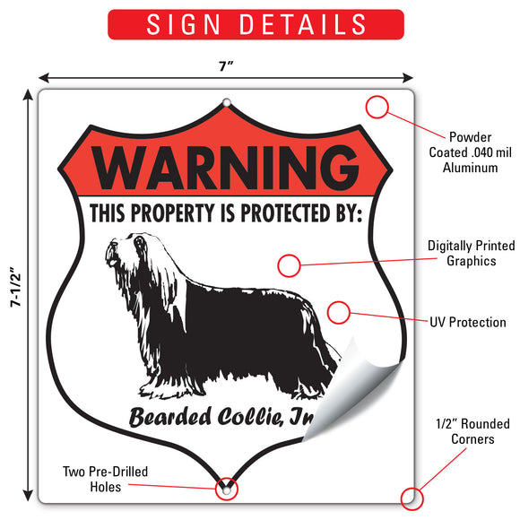 Bearded Collie! Property is Protected Badge Sign or Sticker