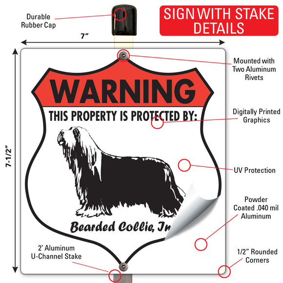 Bearded Collie! Property is Protected Badge Sign or Sticker