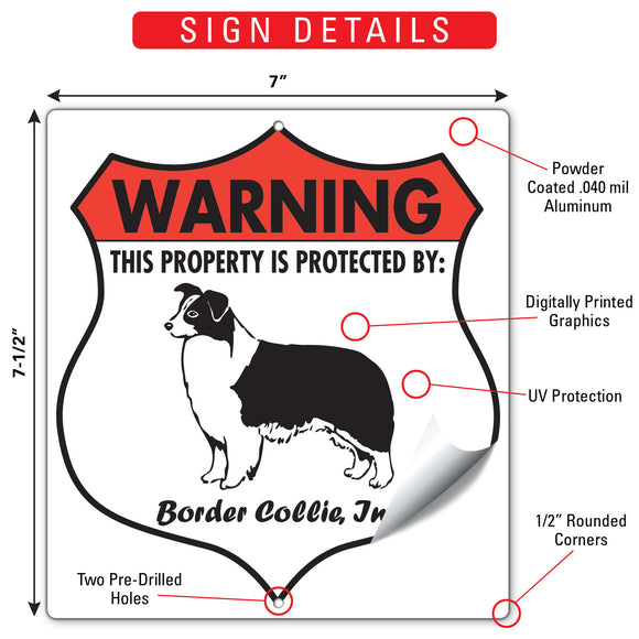 Border Collie! Property is Protected Badge Sign or Sticker