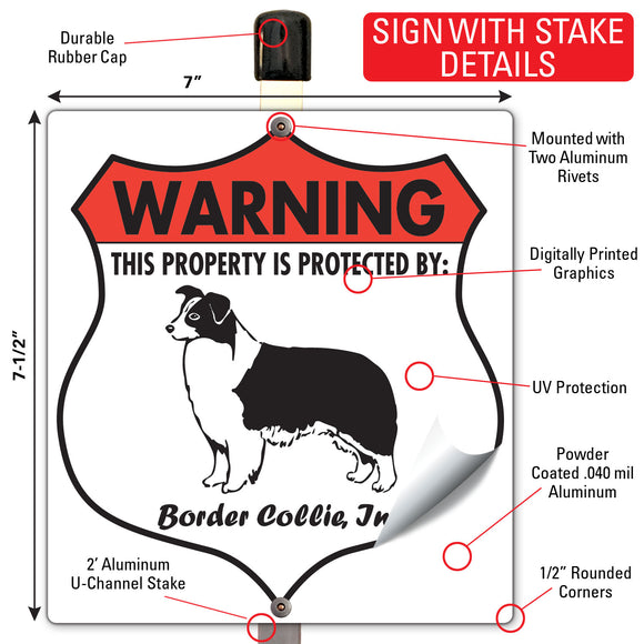 Border Collie! Property is Protected Badge Sign or Sticker