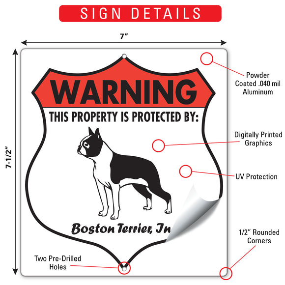 Boston Terrier! Property is Protected Badge Sign or Sticker