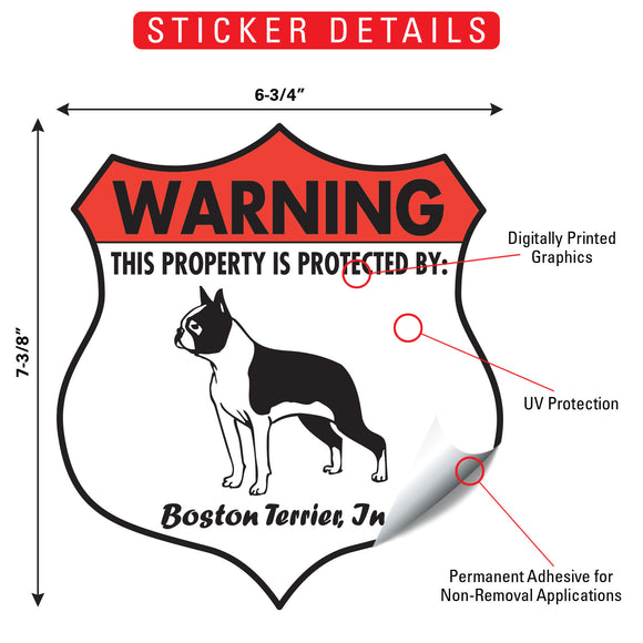 Boston Terrier! Property is Protected Badge Sign or Sticker