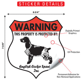 English Cocker Spaniel! Property is Protected Badge Sign or Sticker - 0