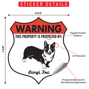 Corgi! Property is Protected Badge Aluminum Sign or Vinyl Sticker - Weatherproof, Yard - 0