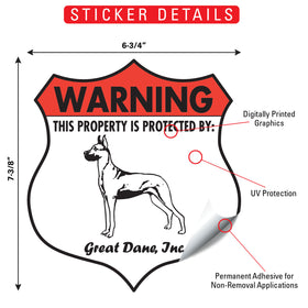 Great Dane! Property is Protected Badge Sign or Sticker - 0