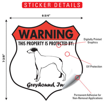Greyhound! Property is Protected Badge Aluminum Sign or Vinyl Sticker - Weatherproof Yard - 0
