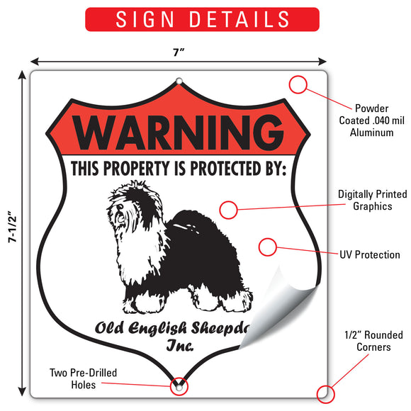 Old English Sheepdog! Property is Protected Badge Sign or Sticker