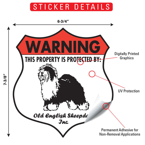 Old English Sheepdog! Property is Protected Badge Sign or Sticker