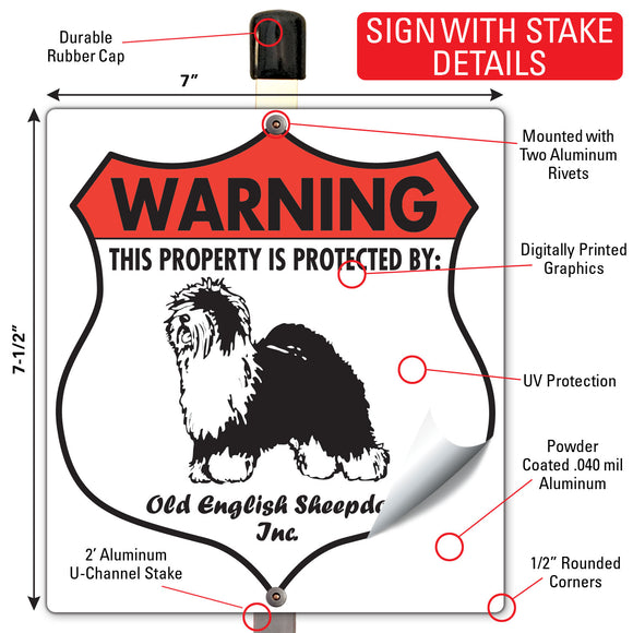 Old English Sheepdog! Property is Protected Badge Sign or Sticker