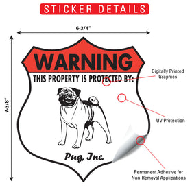 Pug! Property is Protected Badge Sign or Sticker - 0