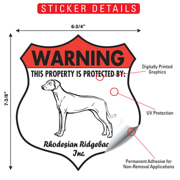 Rhodesian Ridgeback! Property is Protected Badge Aluminum Sign or Vinyl Sticker - Weatherproof Yard - 0
