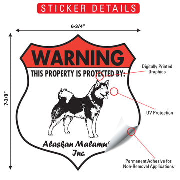 Alaskan Malamute! Property is Protected Badge Aluminum Sign or Vinyl Sticker - Weatherproof, Yard - 0