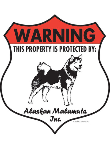 Alaskan Malamute! Property is Protected Badge Aluminum Sign or Vinyl Sticker - Weatherproof, Yard