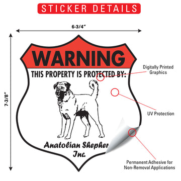 Anatolian Shepherd! Property is Protected Badge Aluminum Sign or Vinyl Sticker - Weatherproof, Yard - 0