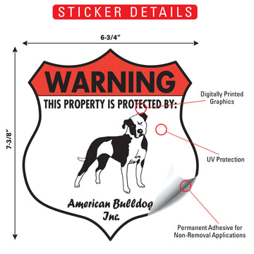 American Bulldog! Property is Protected Badge Aluminum Sign or Vinyl Sticker - Weatherproof, Yard - 0