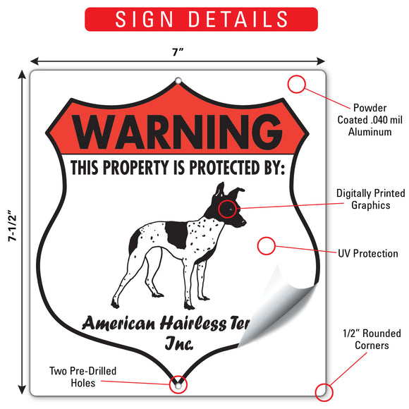 American Hairless Terrier! Property is Protected Badge Sign or Sticker