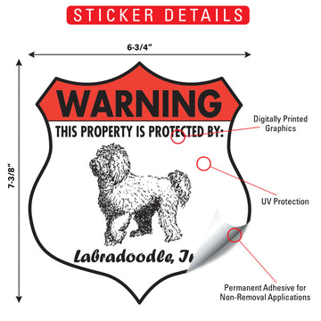 Labradoodle! Property is Protected Badge Aluminum Sign or Vinyl Sticker - Weatherproof Yard - 0