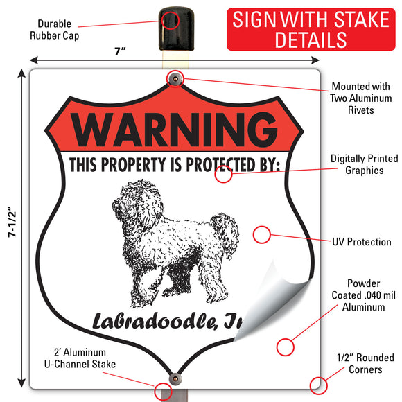 Labradoodle! Property is Protected Badge Sign or Sticker