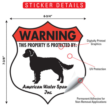 American Water Spaniel! Property is Protected Badge Aluminum Sign or Vinyl Sticker - Weatherproof, Yard - 0