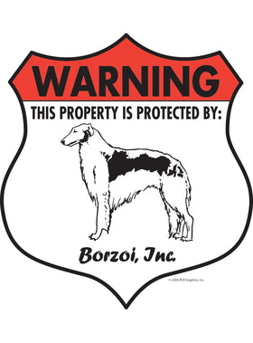 Borzoi! Property Patrolled Badge Sign or Sticker