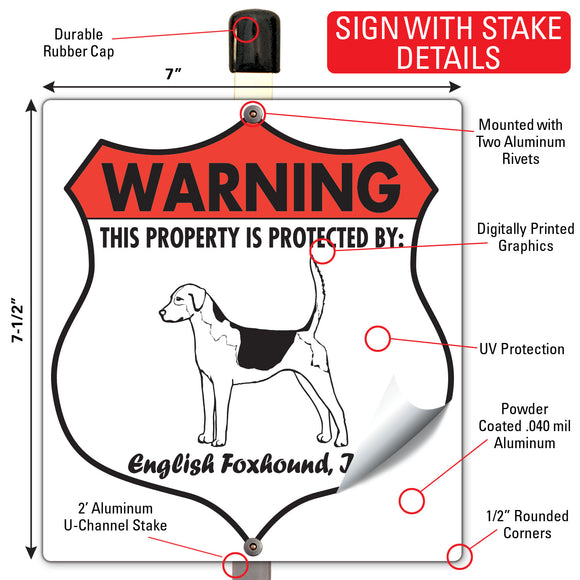 English Foxhound! Property is Protected Badge Sign or Sticker