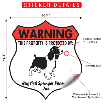English Springer Spaniel! Property is Protected Badge Aluminum Sign or Vinyl Sticker - Weatherproof Yard - 0