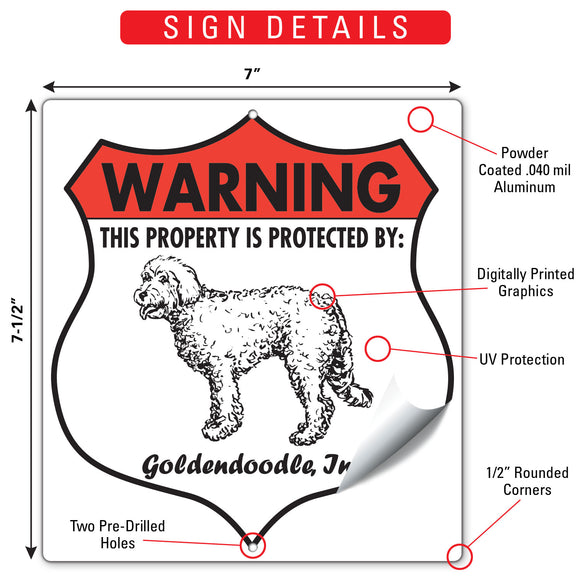 Goldendoodle! Property is Protected Badge Sign or Sticker