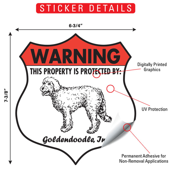 Goldendoodle! Property is Protected Badge Sign or Sticker