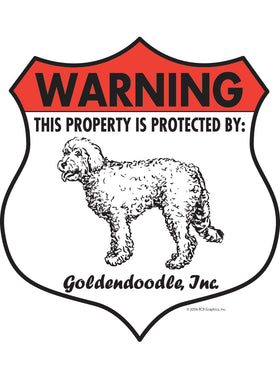 Goldendoodle! Property Patrolled Badge Sign or Sticker