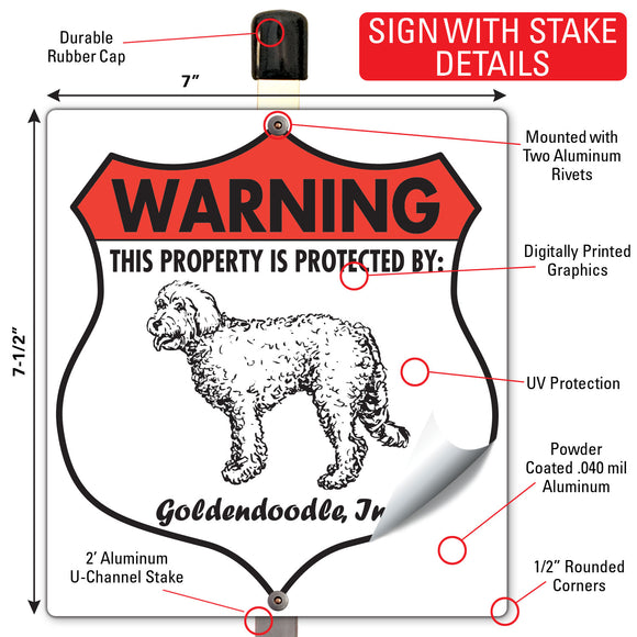 Goldendoodle! Property is Protected Badge Sign or Sticker