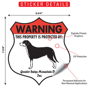 Greater Swiss Mountain Dog! Property is Protected Badge Aluminum Sign or Vinyl Sticker - Weatherproof Yard - 0