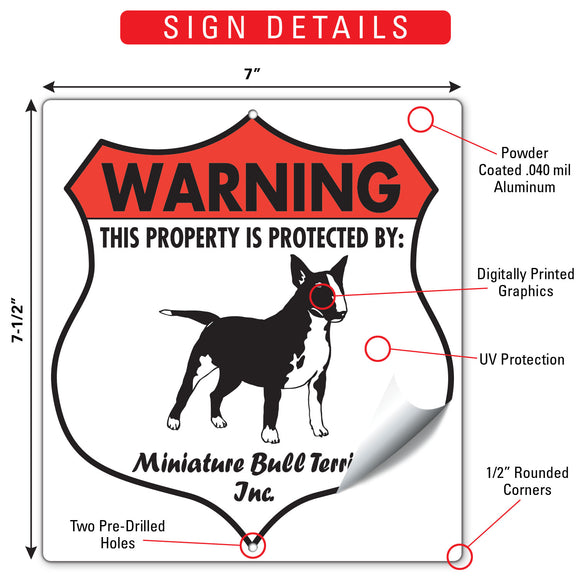 Miniature Bull Terrier! Property is Protected Badge Sign or Sticker