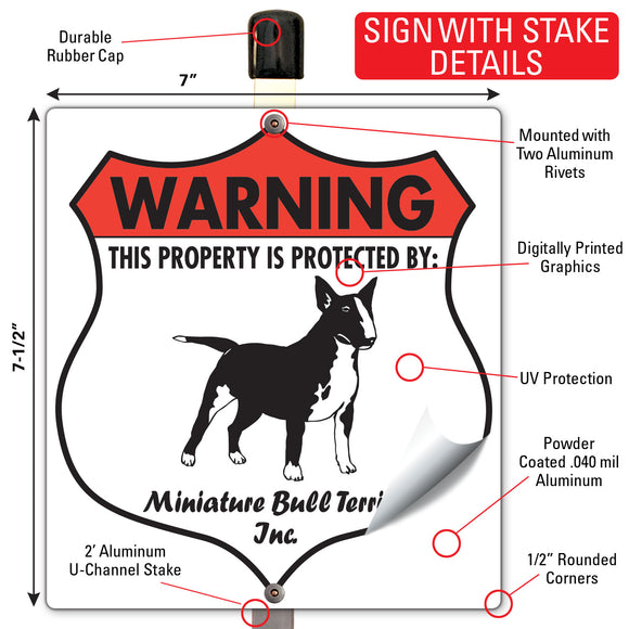 Miniature Bull Terrier! Property is Protected Badge Sign or Sticker