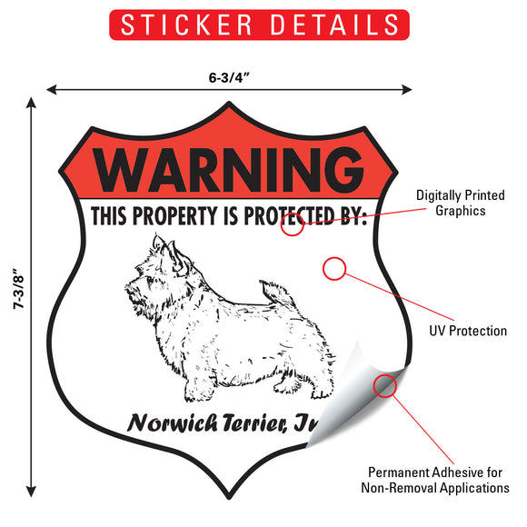 Norwich Terrier! Property is Protected Badge Sign or Sticker