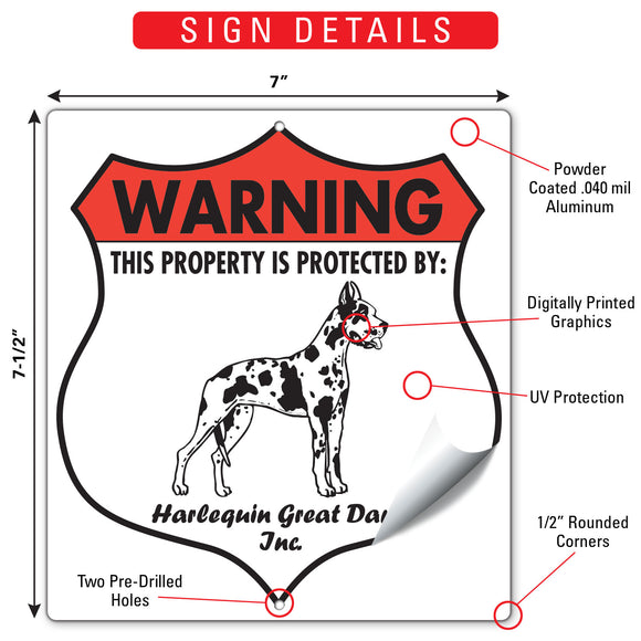 Harlequin Great Dane! Property is Protected Badge Sign or Sticker