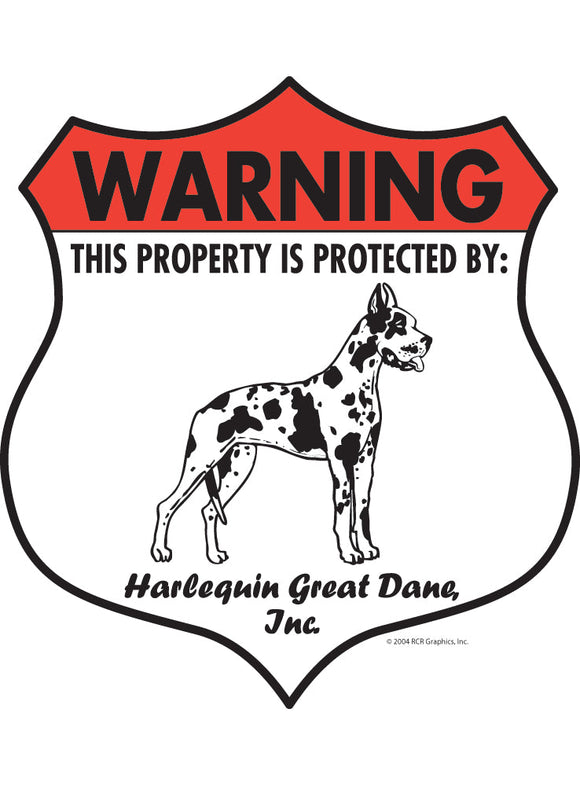 Harlequin Great Dane! Property Patrolled Badge Sign or Sticker