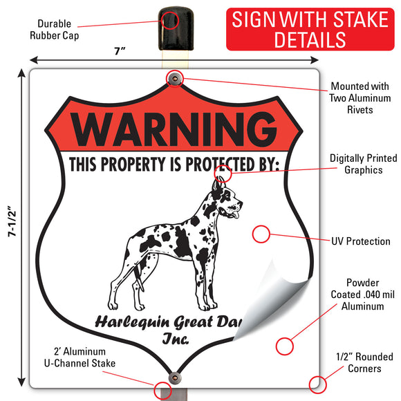 Harlequin Great Dane! Property is Protected Badge Sign or Sticker