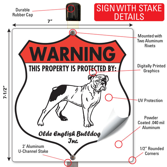 Olde English Bulldogge! Property is Protected Badge Sign or Sticker