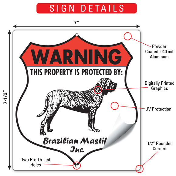 Brazilian Mastiff! Property is Protected Badge Sign or Sticker