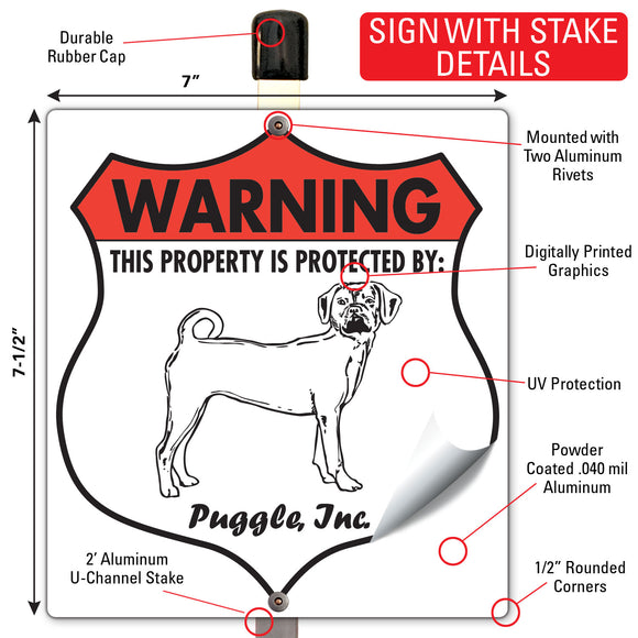 Puggle! Property is Protected Badge Sign or Sticker